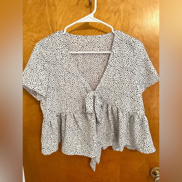 SHEIN Tops - Dalmatian print knot front peplum blouse
